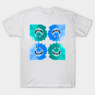 Slime Blue Jelly Monster Emoji Pixel Smiling Face T-Shirt